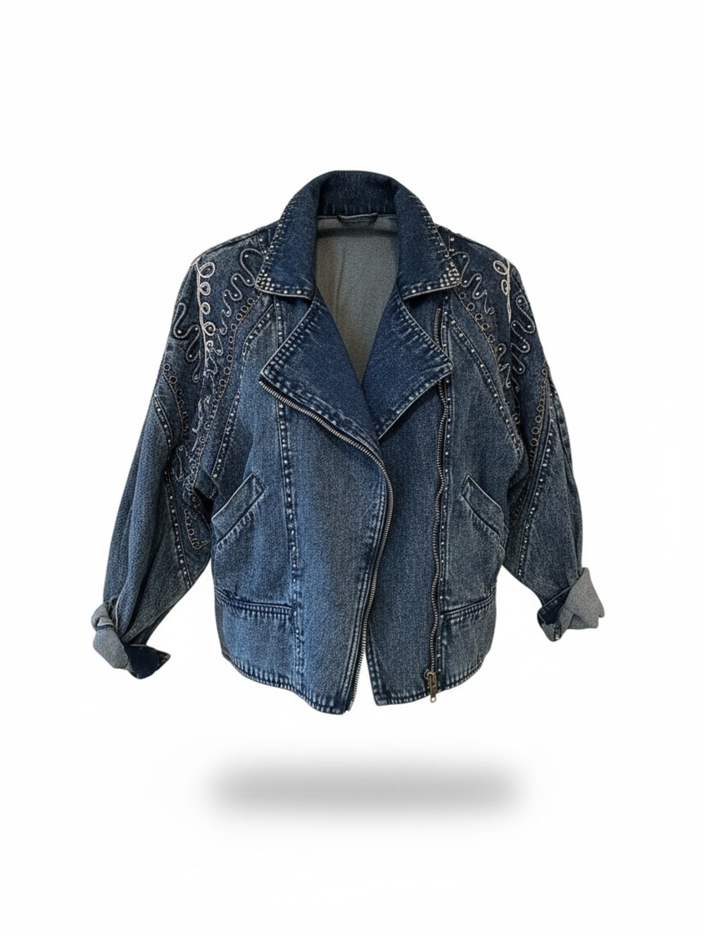 Vintage Cache Embellished Denim Moto Jacket